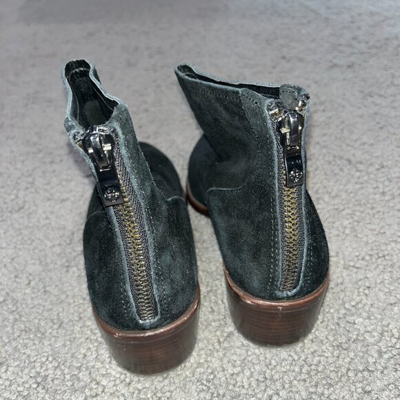 ANTONIO MELANI Black Suede Back Zip Stacked Heel Ankle Boots Booties - EUC - 7M - Picture 4 of 8